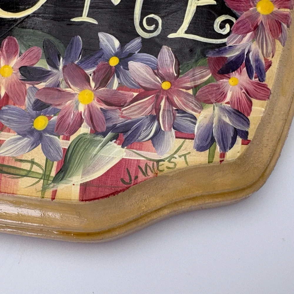 Hand-painted, Signed Floral Welcome Sign
